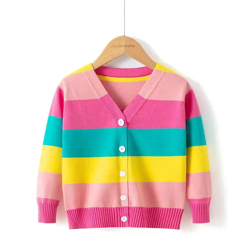 Kids Girls Sweater Cotton Knitted Rainbow Striped Toddler Baby Girls Cardigan Coat Spring Autumn Children Girls Knitwears