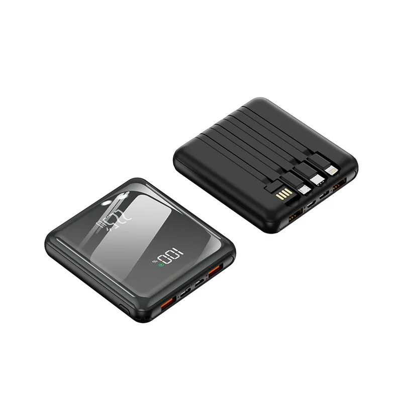 Powerbank 10000/20000mAh z szybkim ładowaniem, ultracienki mini z wbudowanym kablem, bateria zewnętrzna o dużej pojemności do iPhone'a i telefonów z systemem Android.