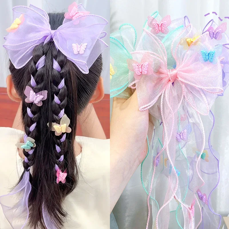 Horquilla de cinta de mariposa de malla de hadas para niña dulce, horquilla trenzada, Clip de pico de pato de princesa versátil, accesorios para la cabeza para niños, 1 pieza