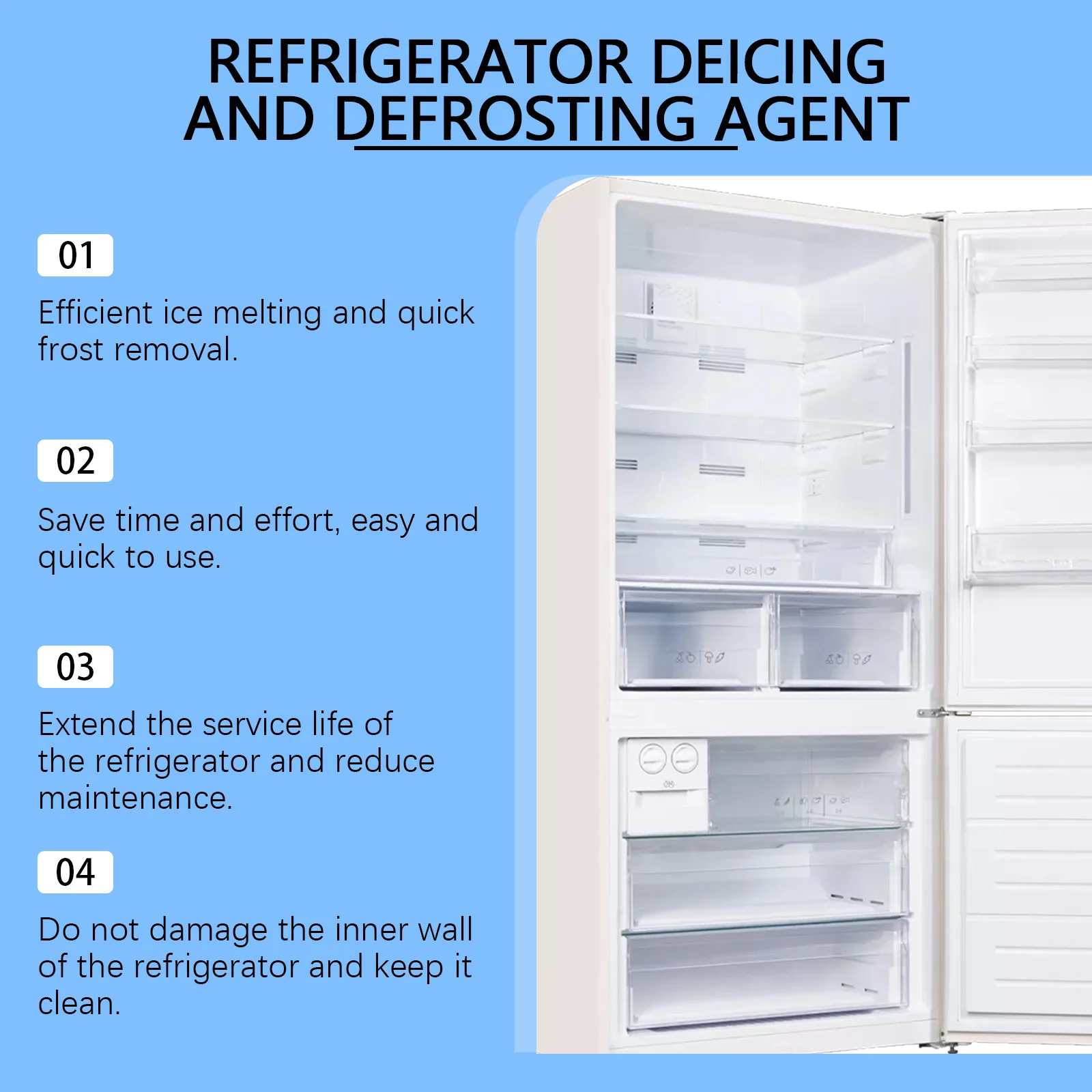 Freezer Defrosting Spray Fast Acting Fridge De-Icer Agent Deicing Cleaning De Icer Spray for Home Freezer Ice Build-Up Household