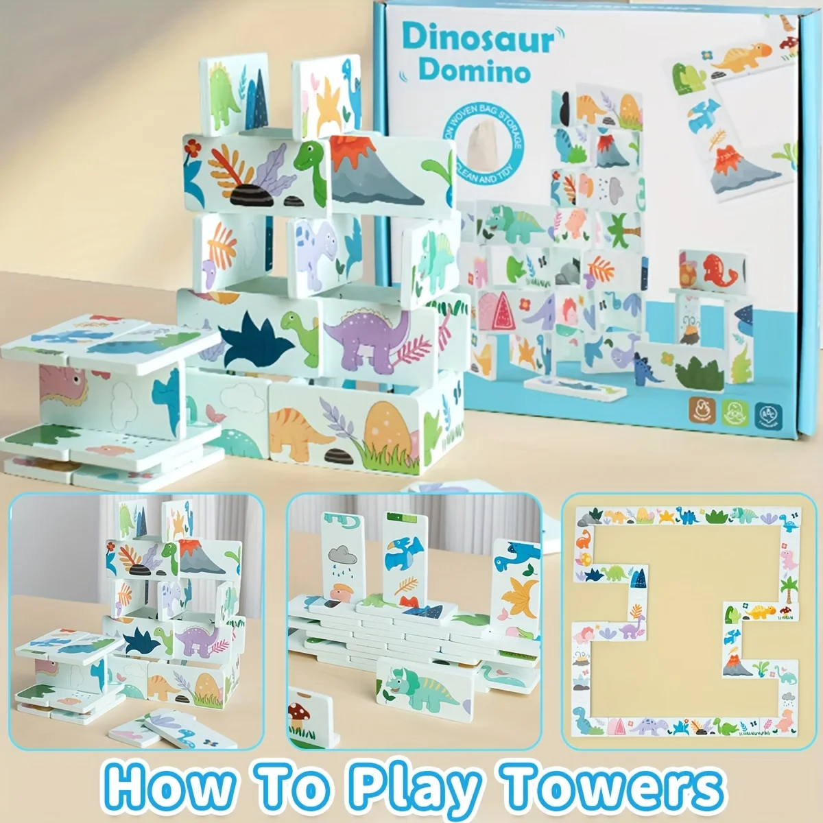 Bloques apilables de dinosaurios CoolNuro: clasificación de formas y desarrollo cognitivo, diseño colorido de animales y naturaleza, perfecto para regalo