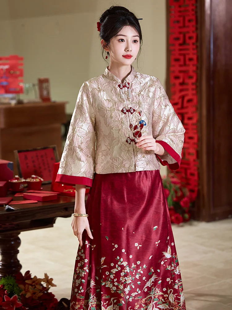 

New Chinese Sle Wedding Dr Ma Face Skirt Large Size Engagement Par New Bride Winter Outfit A-Line Long Dr