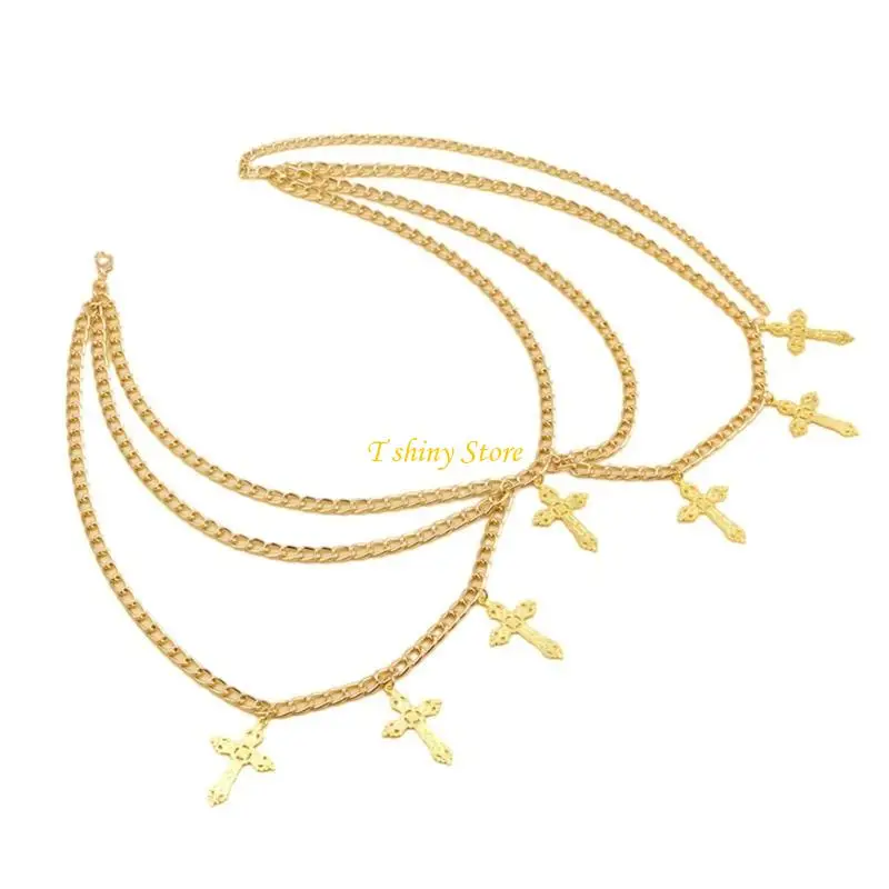 أحزمة الخصر الحديثة N58F لمجوهرات الجسم مع حزام فستان الجينز مع صليب مجوف