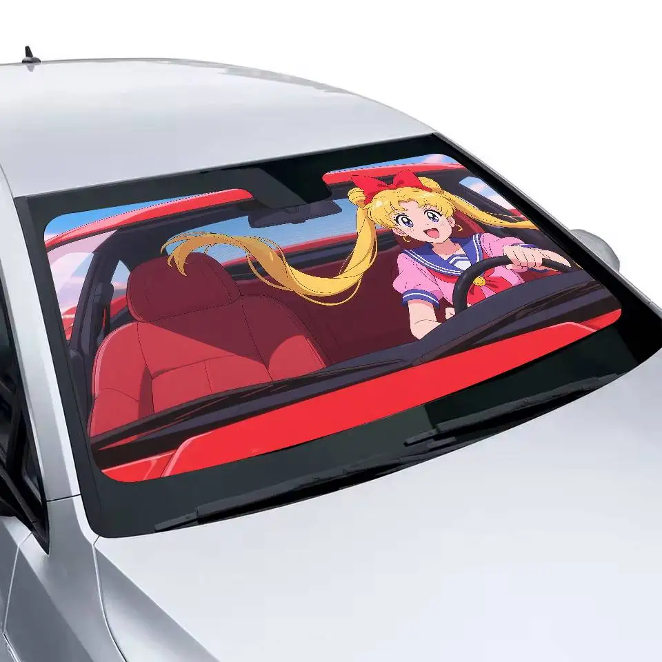 Cartoon Funny S-sailor-Cute-M-moon drive CarSunShade Windshield Anti-UV Protection Front SunShade Protector for Vehicle Interior