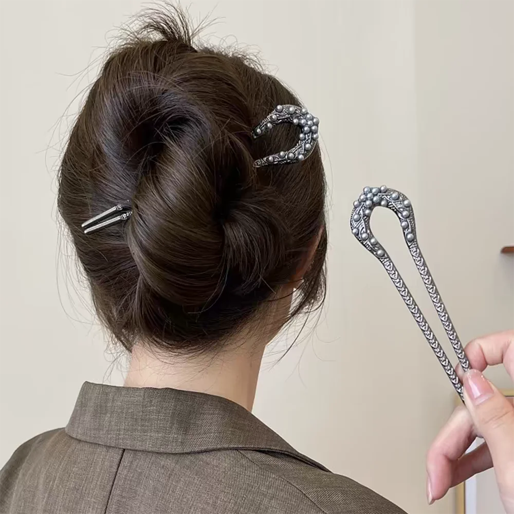 Nieuwe U-vorm Metalen Zwart Haarspeld Stok Franse Parel Haarspeldjes Haarspeldjes Voor Vrouwen Meisjes Kapsel Accessoires Groothandel Geschenken