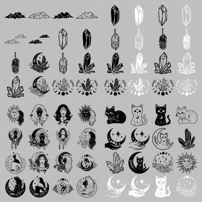 

Black and White Moon Cat Cartoon Heat Transfer Vinyl Iron On Stickers for Doll Clothes T-shirt DIY Craft Decoration