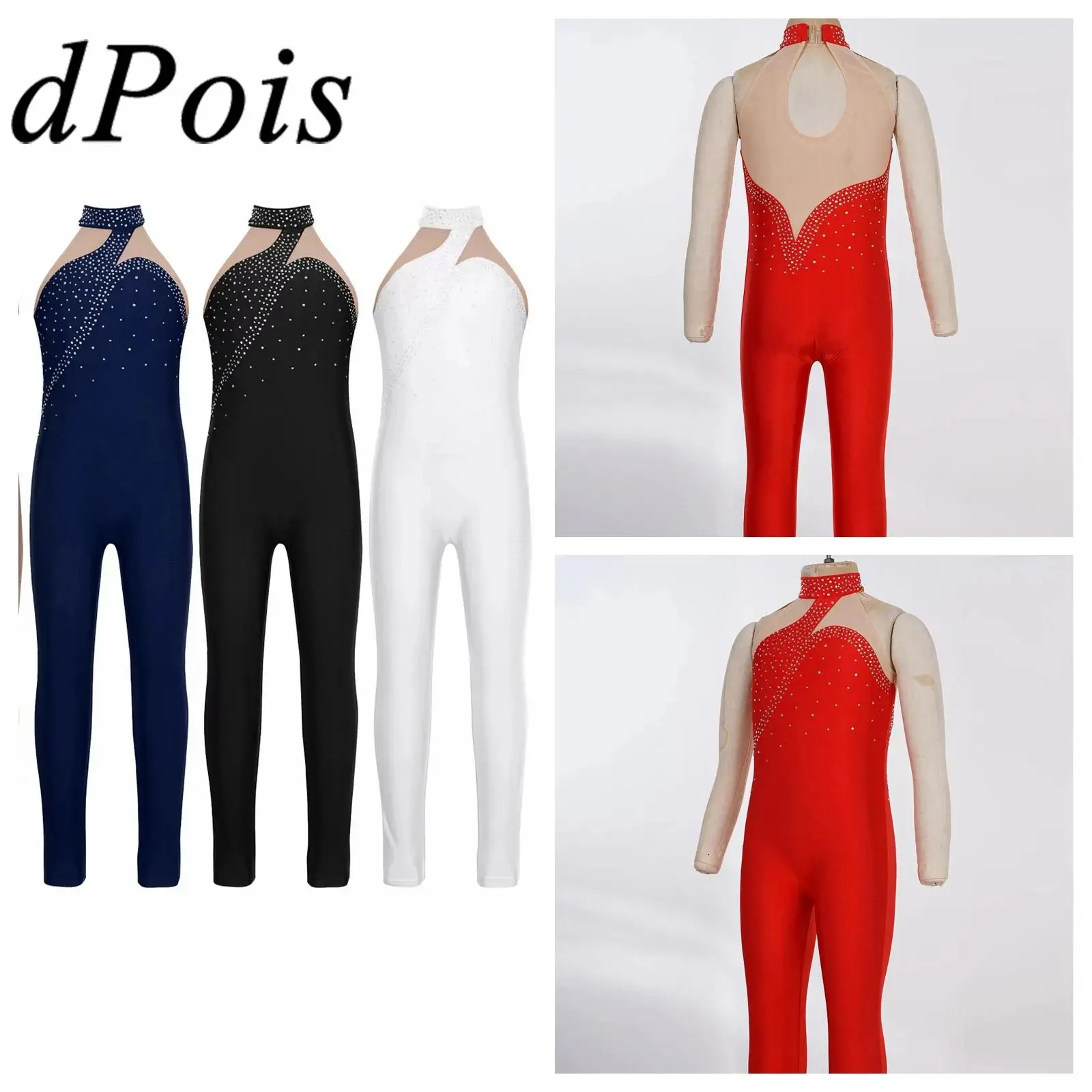 

Rhinestone Children's Gymnastics Bodysuit Kids Ballet Unitard Sleeveless Figure Skating Jumpsuit for Girls Dance Yoga Leotards