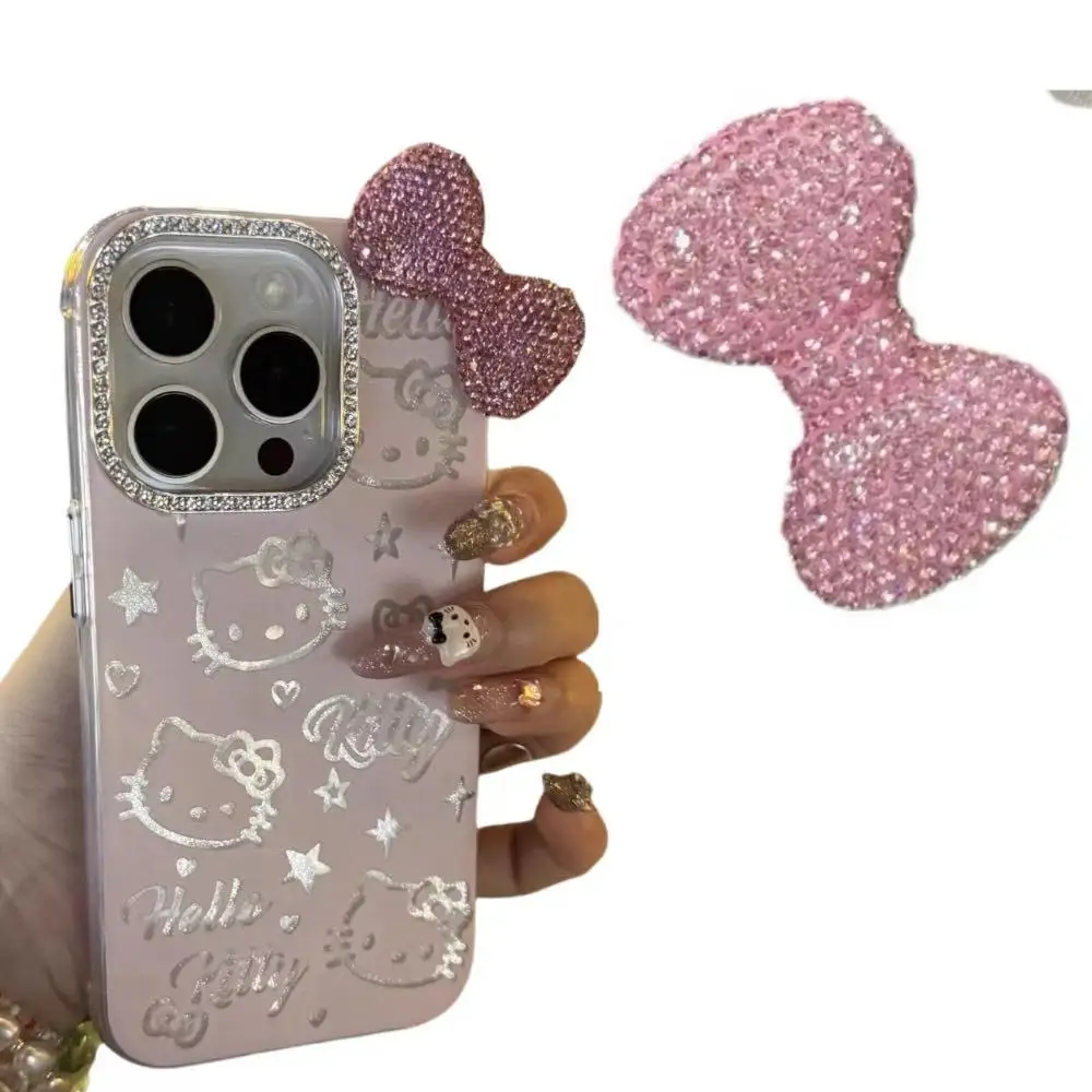 2Pcs Kawaii Bling Pink Full Diamond Bow Tie Junk Phone Case Laptop Decoration Charm Accessories Flat Back Scrapbooking DIY Craft