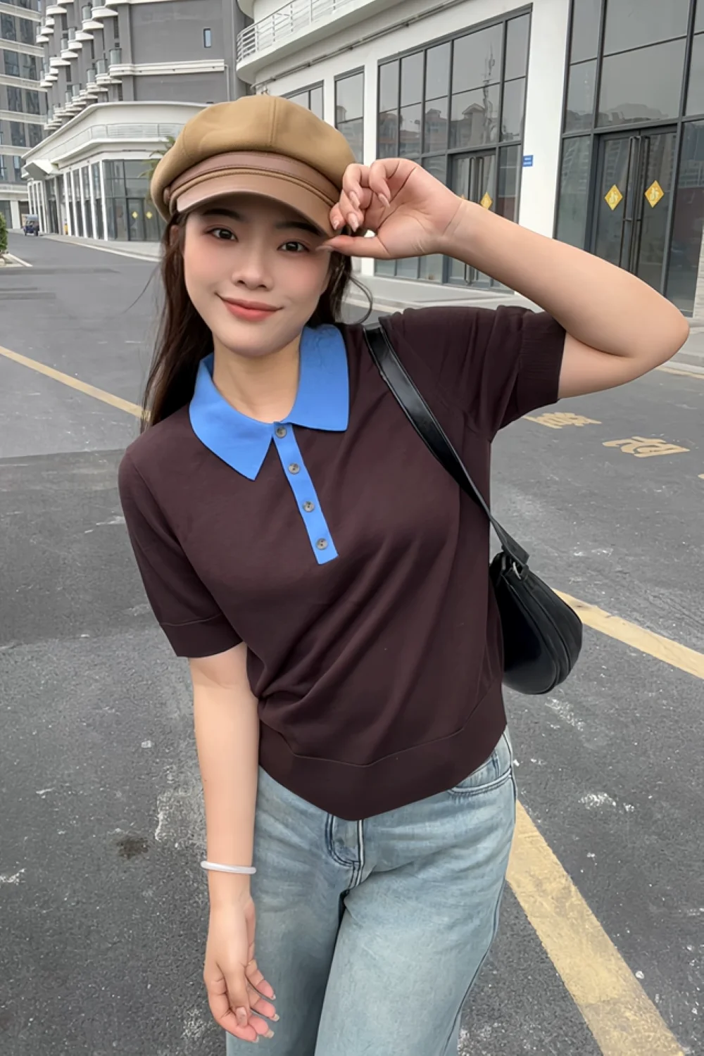 

Эфирный костюм 2026 YAZHIMEI: новая весенняя коллекция женских повседневных модных вязаных поло-рубашек – топ в простом стиле