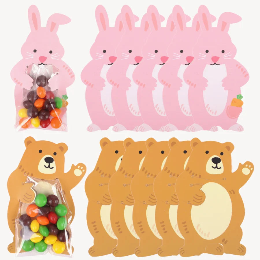 10 stücke Cartoon Tier Süßigkeiten Taschen Kreative Geschenk Taschen Kaninchen Bär Baby Dusche Geburtstag Party Cookie Taschen Grußkarten Kinder favor