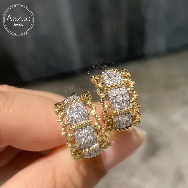 Aazuo Vintage Style Real 18K Yellow Solid Gold Real Natrual Diamonds Fairy Moon Shape Clip Earring For Women Senior Banquet