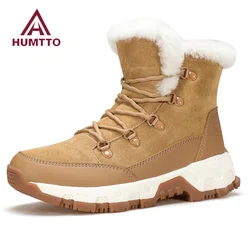 HUMTTO Women's Hiking Boots Winter Leather Snow Trainers Luxury Designer Trekking Boots Outdoor Casual Shoes 2024 Woman Sneakers