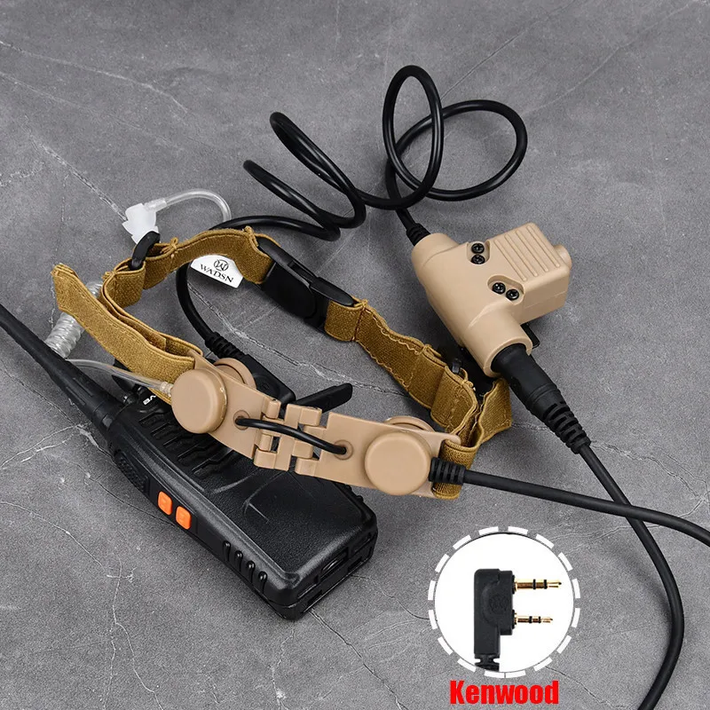 WADSN Airsoft Tactical Throat Microphone Headset Neck Laryngeal Military Earphone U94 PTT Fit Kenwood BaoFeng UV-5R UV-5X UV-82