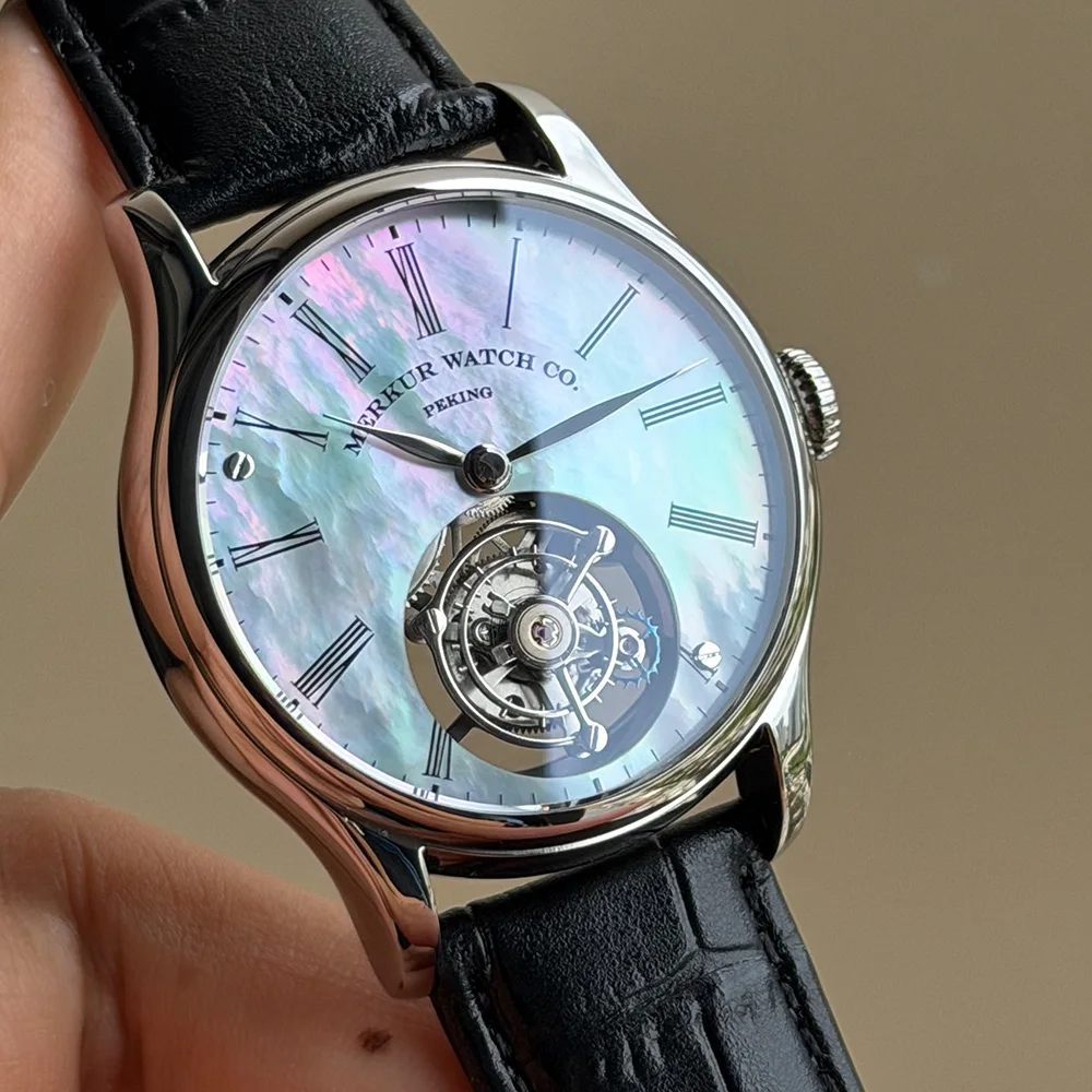 Merkur Tourbillon Watch Men's Sapphire Watch For Men Mother oyster Mechanical Wristwatch Waterproof Relogio Masculino 42mm
