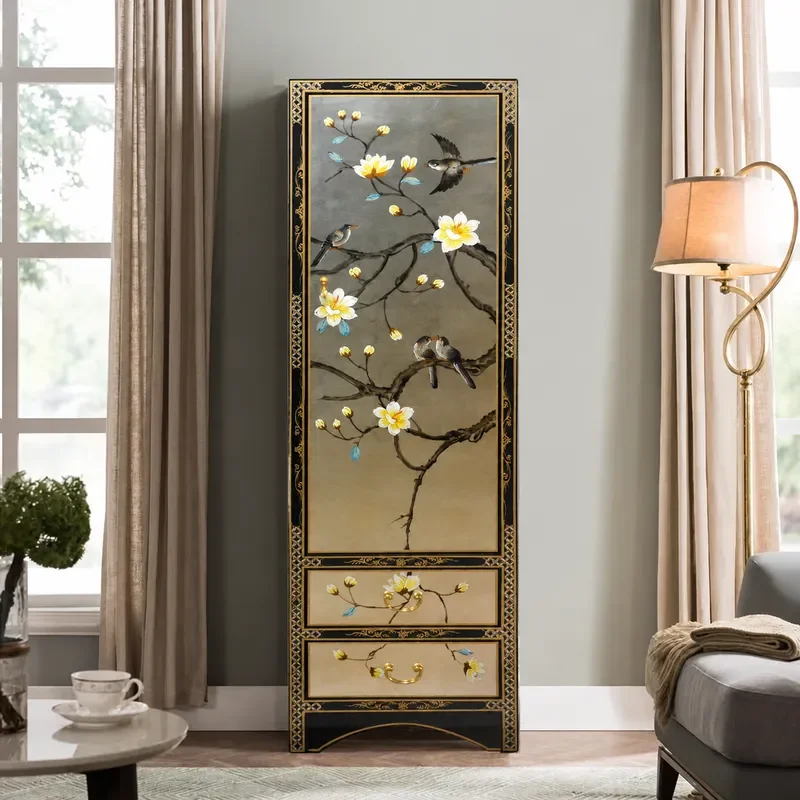 New Chinese Style Single Door Painted Wardrobe Small Apartment Bedroom Light Luxury Storage Cabinet Traditional Gold Foil