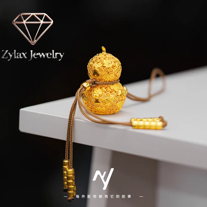 

Zylax Jewelry Luxury 24K 9999 Pure Gold real gold Fu hollow silk oversized gourd pendant