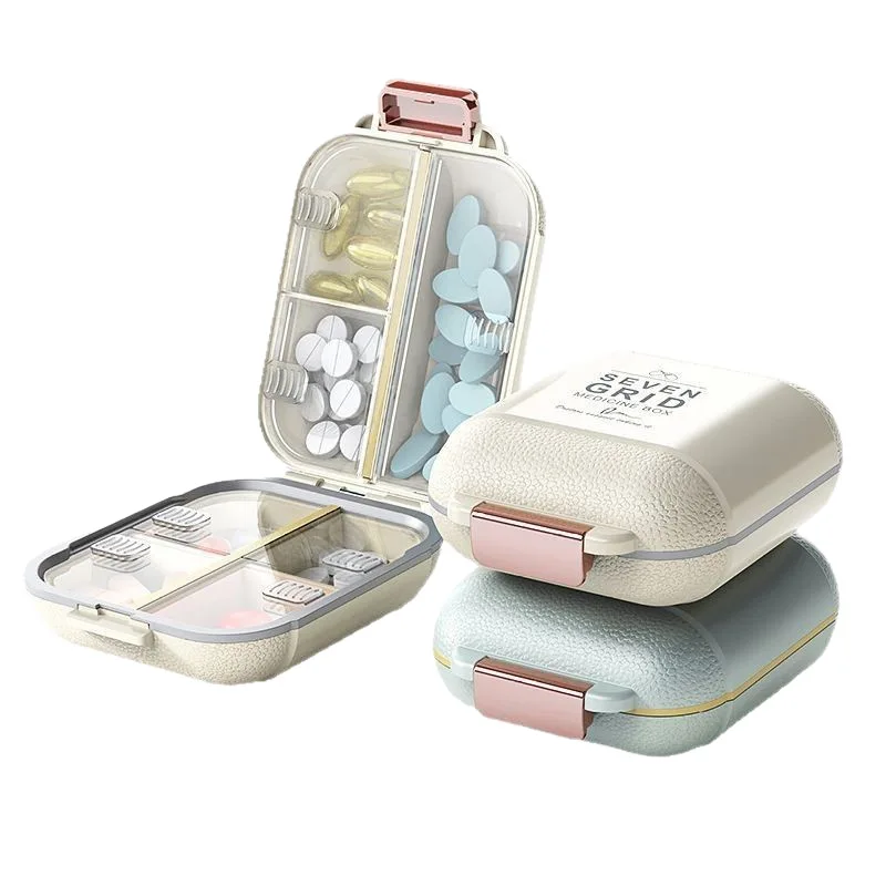منظم حبوب الدواء المحمول لمدة 7 أيام - علبة حبوب أسبوعية مع مقصورات مانعة للتسرب للفيتامينات والأدوية
