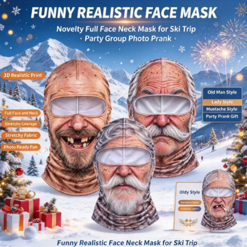 3D Face Printed Old Man Balaclava Coverage Breathable Eye Hole Elastic Stretch Ski Mask Hood Winter Party Cosplay Prank Headwear