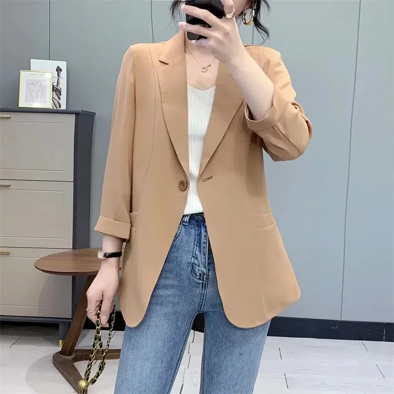 Pop Summer Chiffon Suit Jacket Female 2025 New Slim Temperament High-Grade Thin Jackets White Blazer Black Sunscreen Shirt Femal