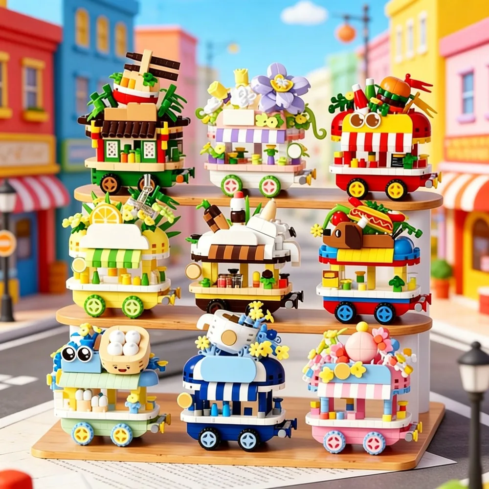 Mini Building Blocks Set Burger Juice Coffee Photo Library Flower Shop Models Small Desk Display Decor Gift For Home Office