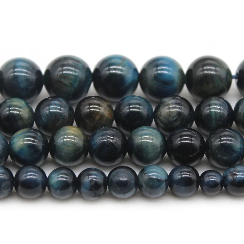 Natural Stone Dark Blue Tiger Eye Round Loose Spacer Beads 6-10mm For Jewelry Making DIY Charm Bracelet Necklace Accessories