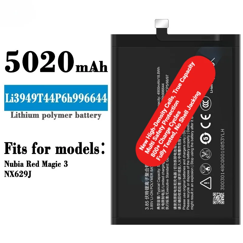 Li3949T44P6h996644 for ZTE Nubia Red Magic 3/NX629J Phone Battery  0 Cycle High Capacity Battery Replacement Bateria with Tools