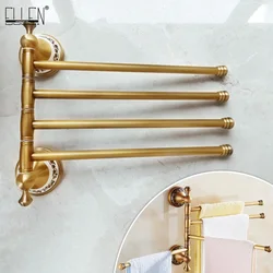 Antique Brass Movable Towel Bar for Bathroom, Kitchen Bath Towel Holder Hangers Wall Mount Heavy Duty 8024DH-4