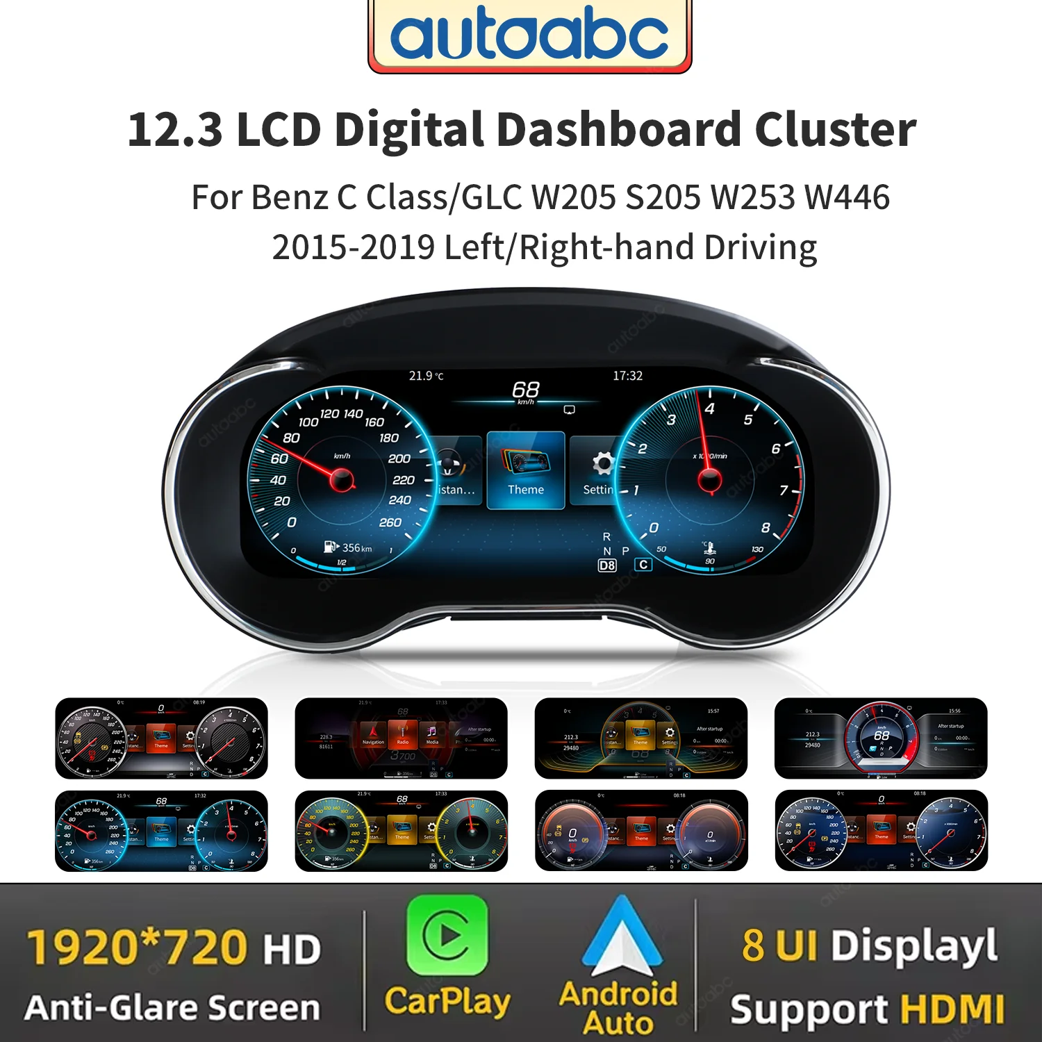 Panel de instrumentos LCD de 12.3 pulgadas para Mercedes Benz C Coupé W205 GLC AMG W253 2015-2019, tablero digital, cabina virtual, velocímetro 1