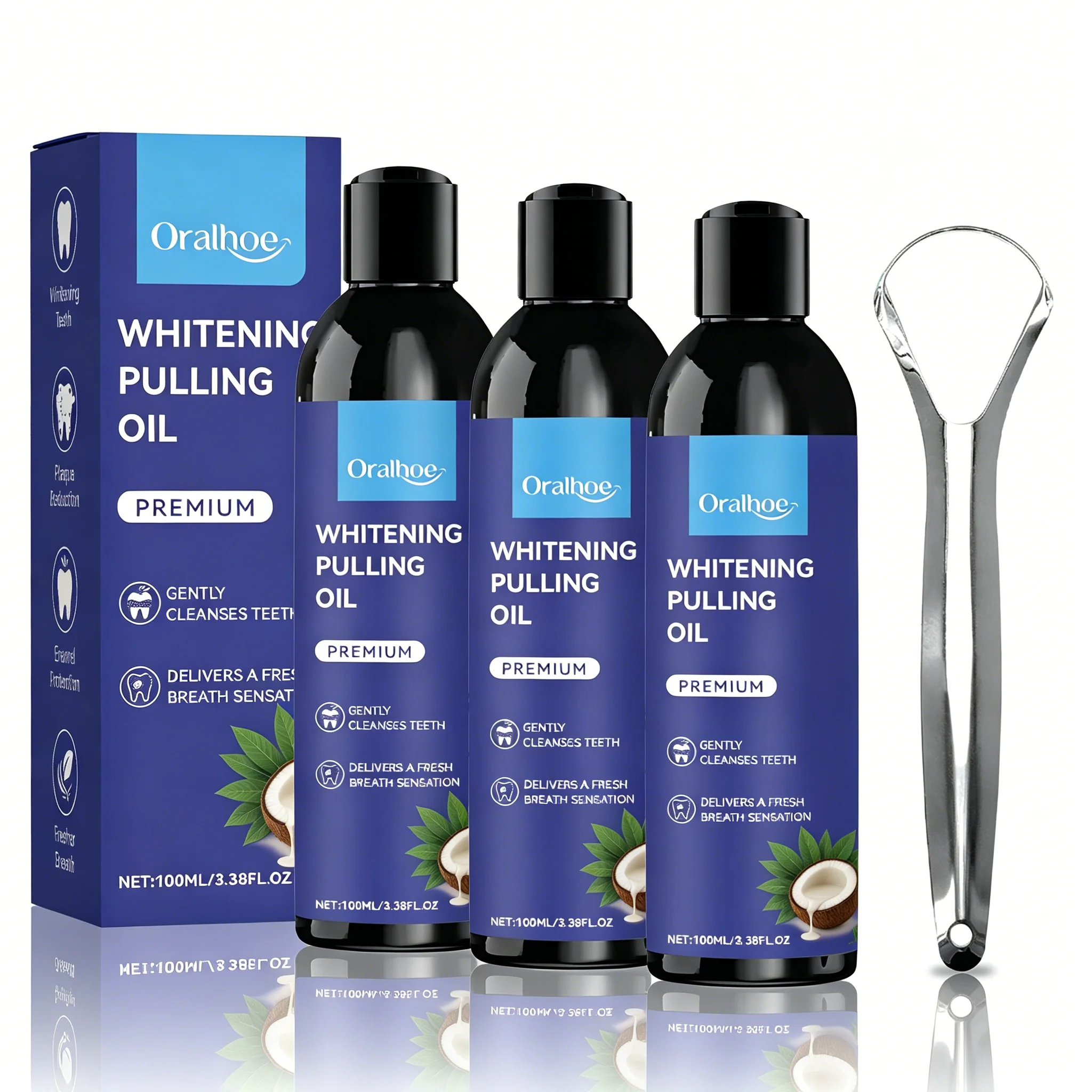 Peppermint Coconut Oil Pulling Mouthwash for Mint Mouthwash Teeth Deep Cleaning for Teeth Gum Fresh Breath with Tongue Scraper