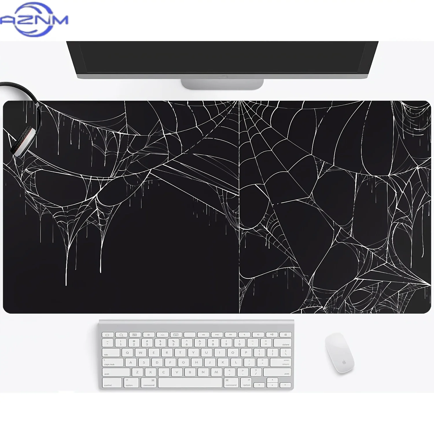 1pc Black Spider Web Goth Aesthetic Large Mouse Pad & Desk Mat - Ultra-Smooth Surface, Stitched Edges, Non-Slip Waterproof Rubbe