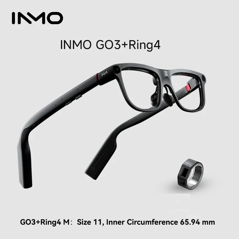 INMO GO3 AI Smart Glasses 261 Languages Real-Time Translation AR Display 8mm Temple Magnetic Swappable Battery Speaker Ring