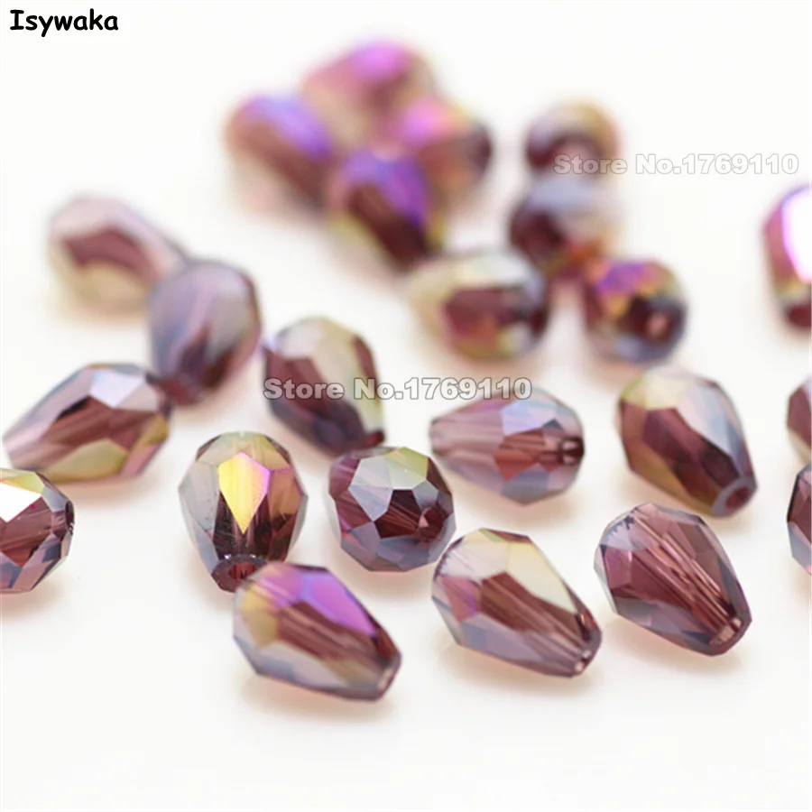 Isywaka 70pcs Purple Red AB Color 5*7mm Faceted Teardrop Beads Austria Crystal Beads charm Glass Beads Loose Spacer Bead