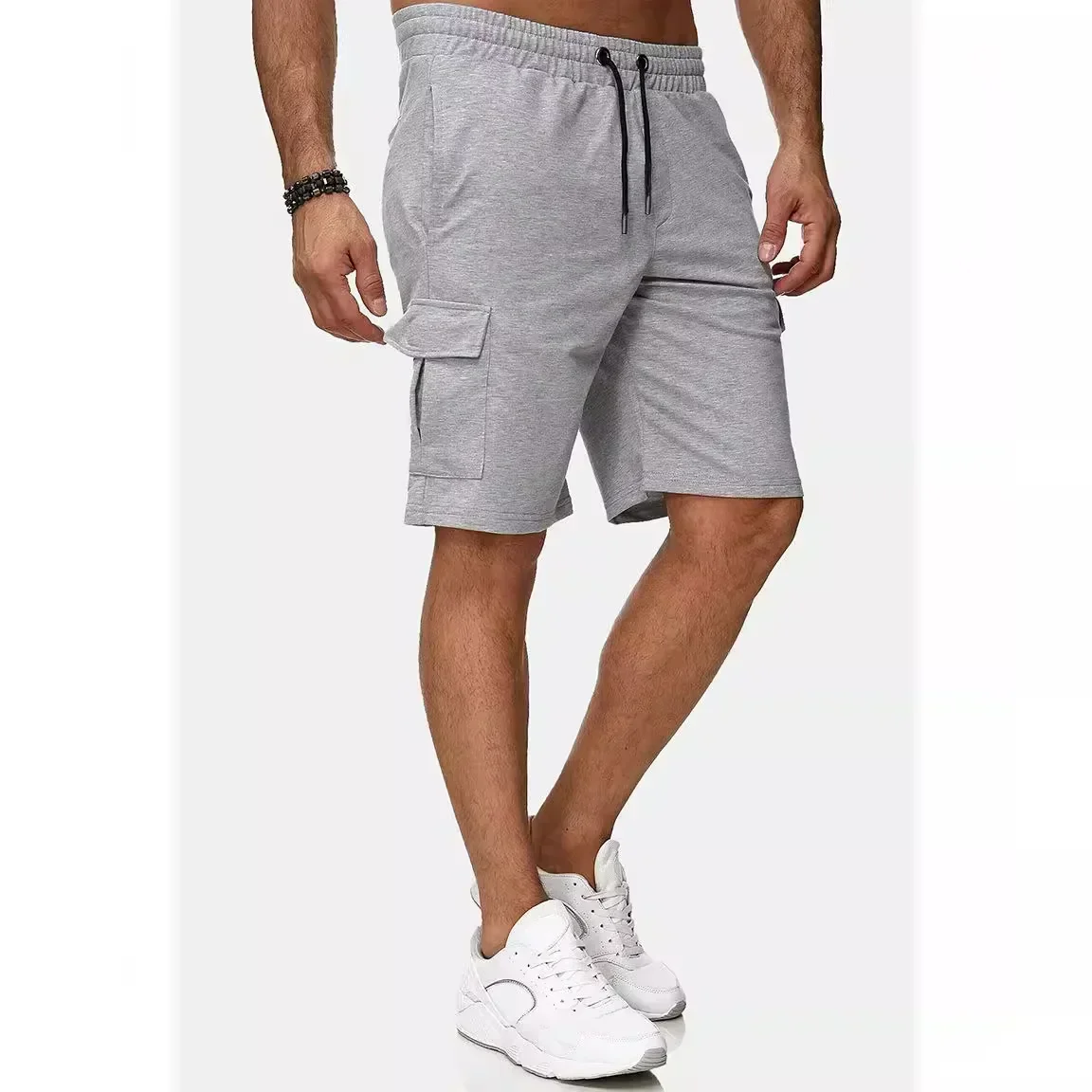 

2025 Summer New Men Outdoor Sports Cycling Shorts Solid Color Drawstring Multi Pocket Loose Quick Drying Casual Work Pants