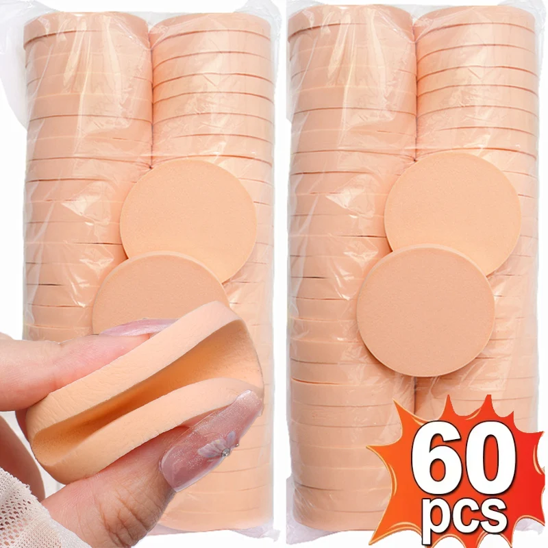 Soffio di polvere di forma rotonda 60 pezzi asciutto bagnato doppio uso trucco spugna colore della pelle cuscino d'aria soffio cosmetico fondotinta spugna strumenti di bellezza