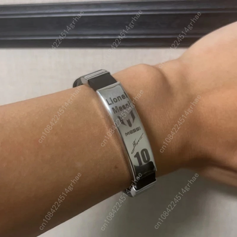 HNSP ليونيل ميسي كريستيانو رونالدو نيمار نجم كرة القدم الفولاذ المقاوم للصدأ سيليكون سوار للرجال الصبي كرة القدم ملحق هدية