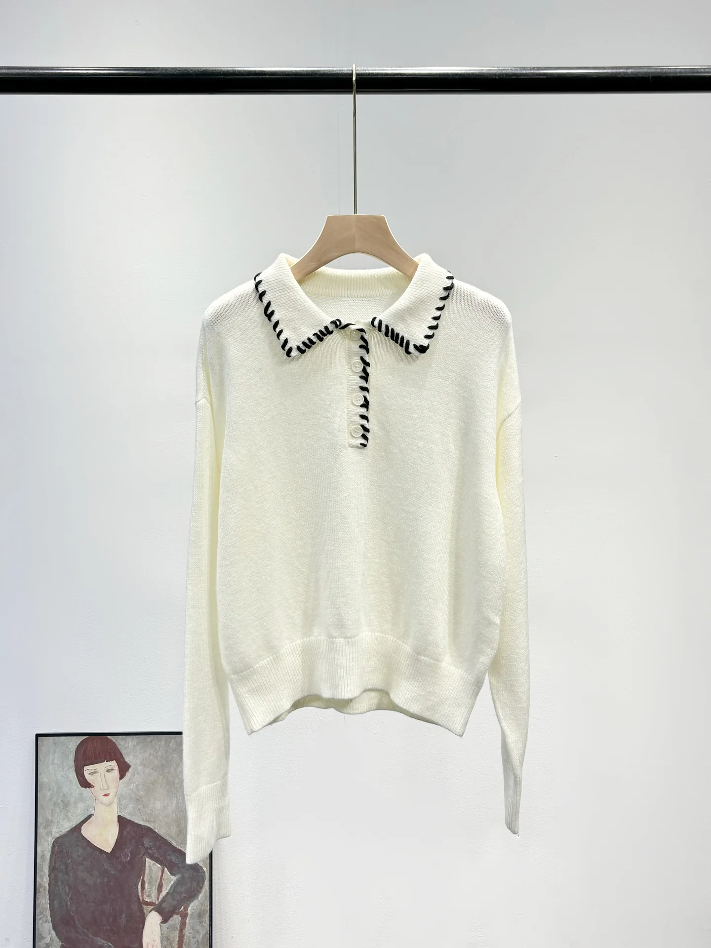 Women's 2025 Autumn New Contrast Color POLO Collar Knitwear
