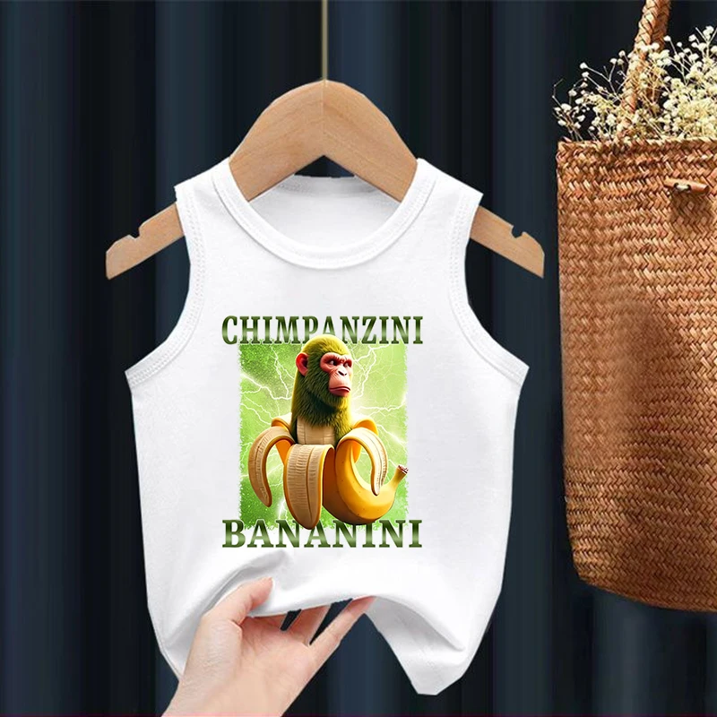 Tank Top Brainrot Italia untuk Anak-anak Kaus Lucu Gambar Kartun Anime Kaus Tanpa Lengan Fashion Luar Ruangan Pantai Anak Laki-laki Perempuan
