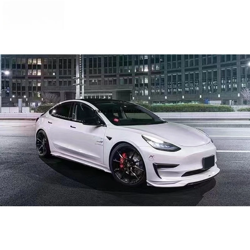 

For 2019-2021Tesla Model 3 Upgrade ART Carbon Fiber Bumper Small Surround Kit Front Rear Lip Side Skirts Tail Fins New Condition