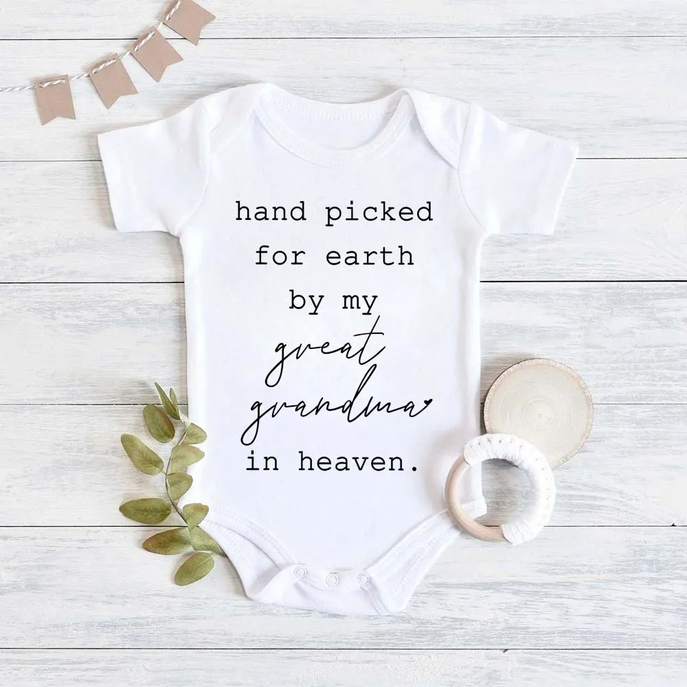 

Hand Picked for Earth By My Great Grandma in Heaven Cute Casual Newboorn Baby Girls Boys Romper Summer Infant Jumpsuits