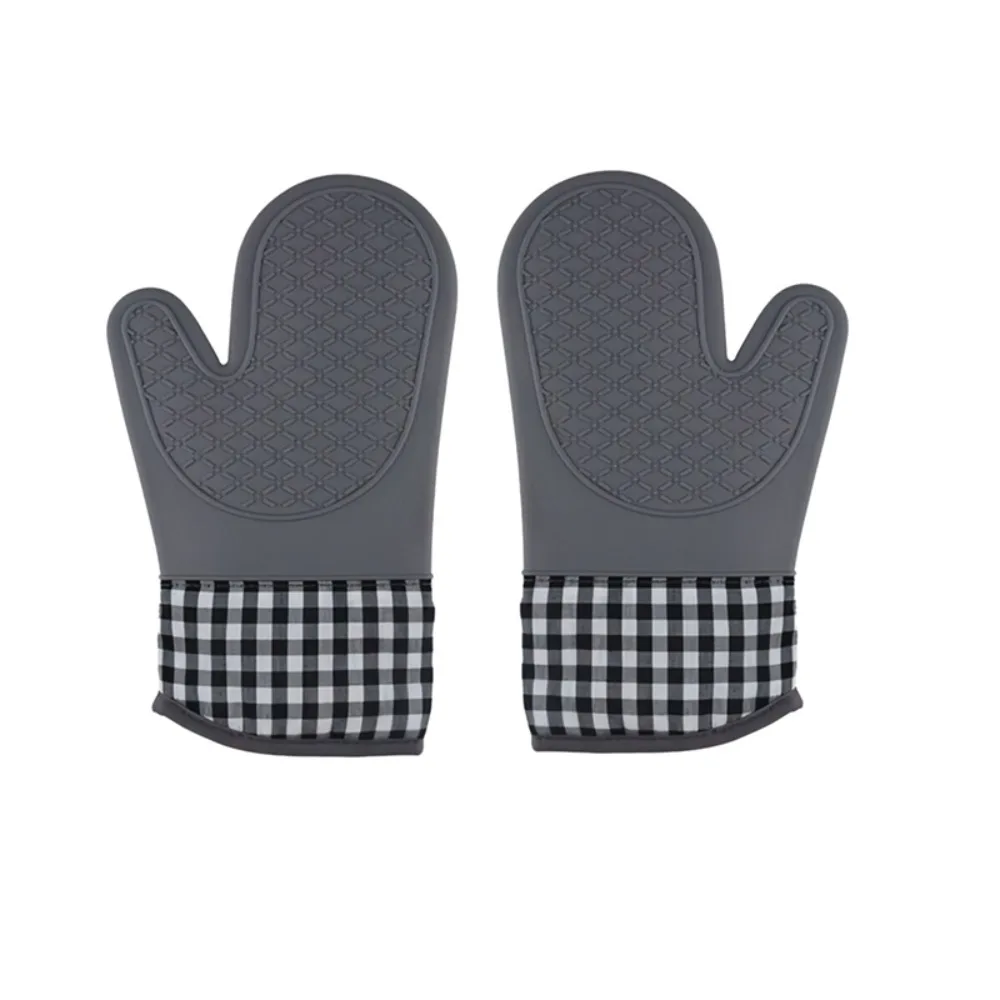 

2pc Practical Silicone Oven Gloves Thickened Non-slip Microwave Mitts Extended Heat Resistant Baking Gloves Cooking