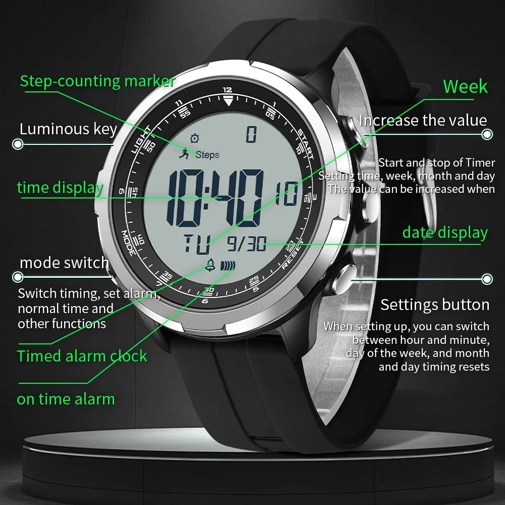 SANDA Watches Man Sports LED Digital Wristwatch Multifunctional Luminous Waterproof Date Week Student Electronic Watches