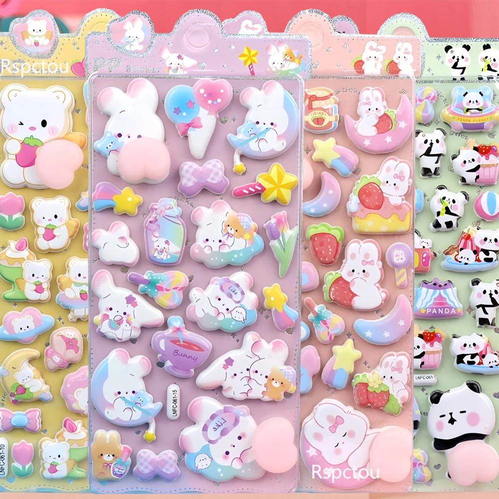 

1/4pcs Cartoon Animal Happy Soft Butt Stickers Cute Panda Rabbit Bubble Sticker Soft Pinchable Decompress Toys DIY Luggage Phone