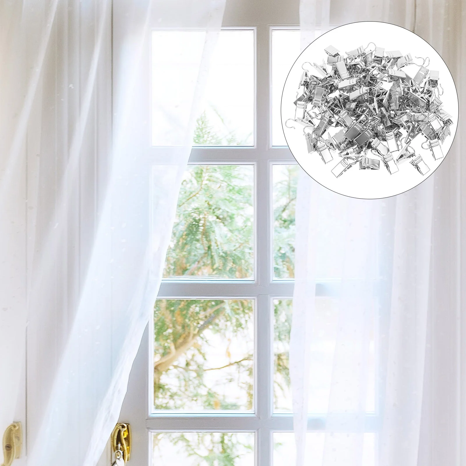 

100pcs Curtain Clips Hooks Stainless Steel For Hanging Curtains Towels Lights Photo Arts Crafts Display Home Office Decor