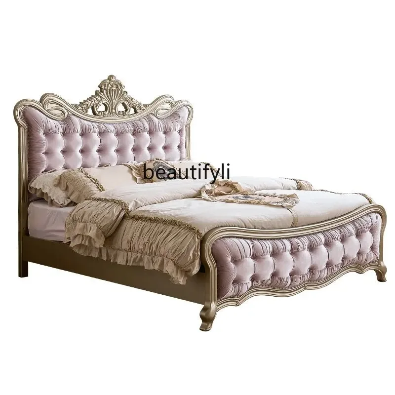 

American light luxury solid wood bed modern simple master bedroom double princess bed European high-end atmospheric weddin
