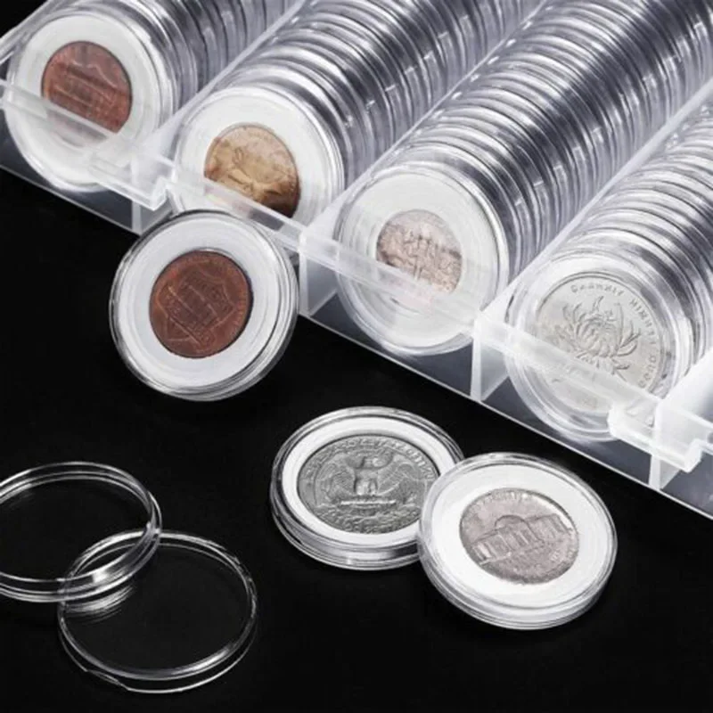 20/21/24/30mm 100Pcs Coin Storage Box Transparent Coin Capsules Collection Holder Containers Plastic Coin Storage Gifts Boxes