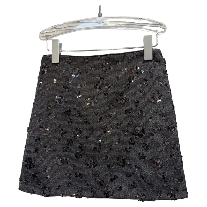 Haftowana spódnica w kształcie litery A z kwiatowym wzorem z koralików, damska, długość do kolan, wiosna 2025, modny trend, spódnice ort, spódnice midi