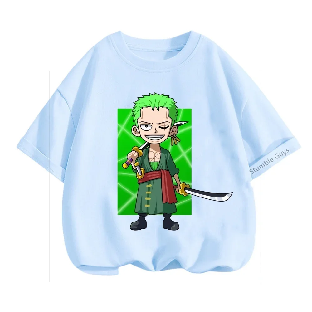 Zorro Tshirt Kids Anime One Pieces Clothes Boys T Shirt Girls Clothing Children Luffy T-shirt Summer Teen Short Sleeve Tops Tees