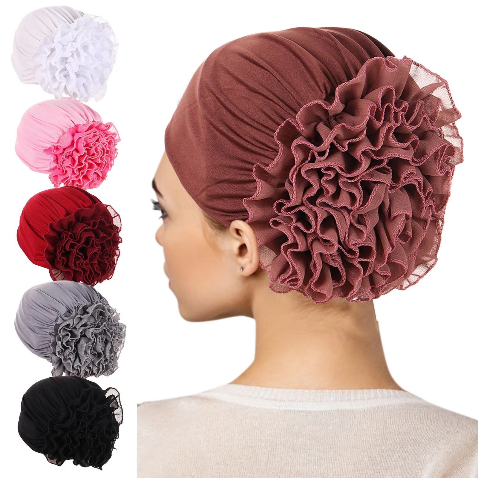 Bandanas Women Stretchy Turban Flower Muslim Hat Headband Warp Female Chemo Hijab Knotted Indian Cap Head Wrap головной убор