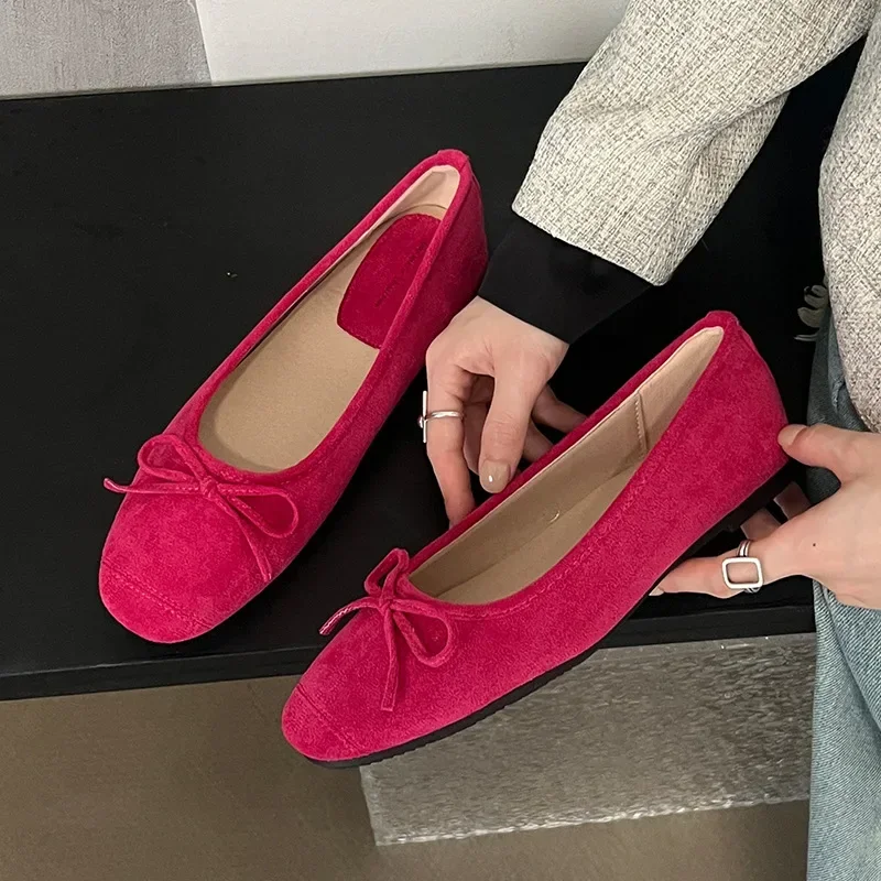 Women Gentle Bowknot Ballet Flat Shoes Korean Fashion Retro Elegant Round Toe Stiletto Pumps Autumn Dress Loafer Casual Shoes