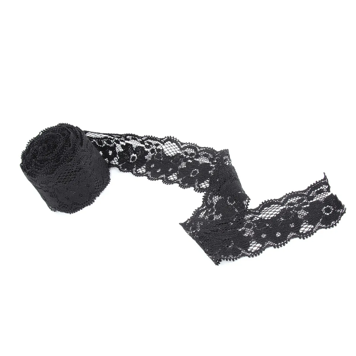 5 Yards Black Stretchable Chinlon Lace Ribbon with Floral Pattern 1.57 Inch Wide for DIY Craft Sewing Party Dress Hair